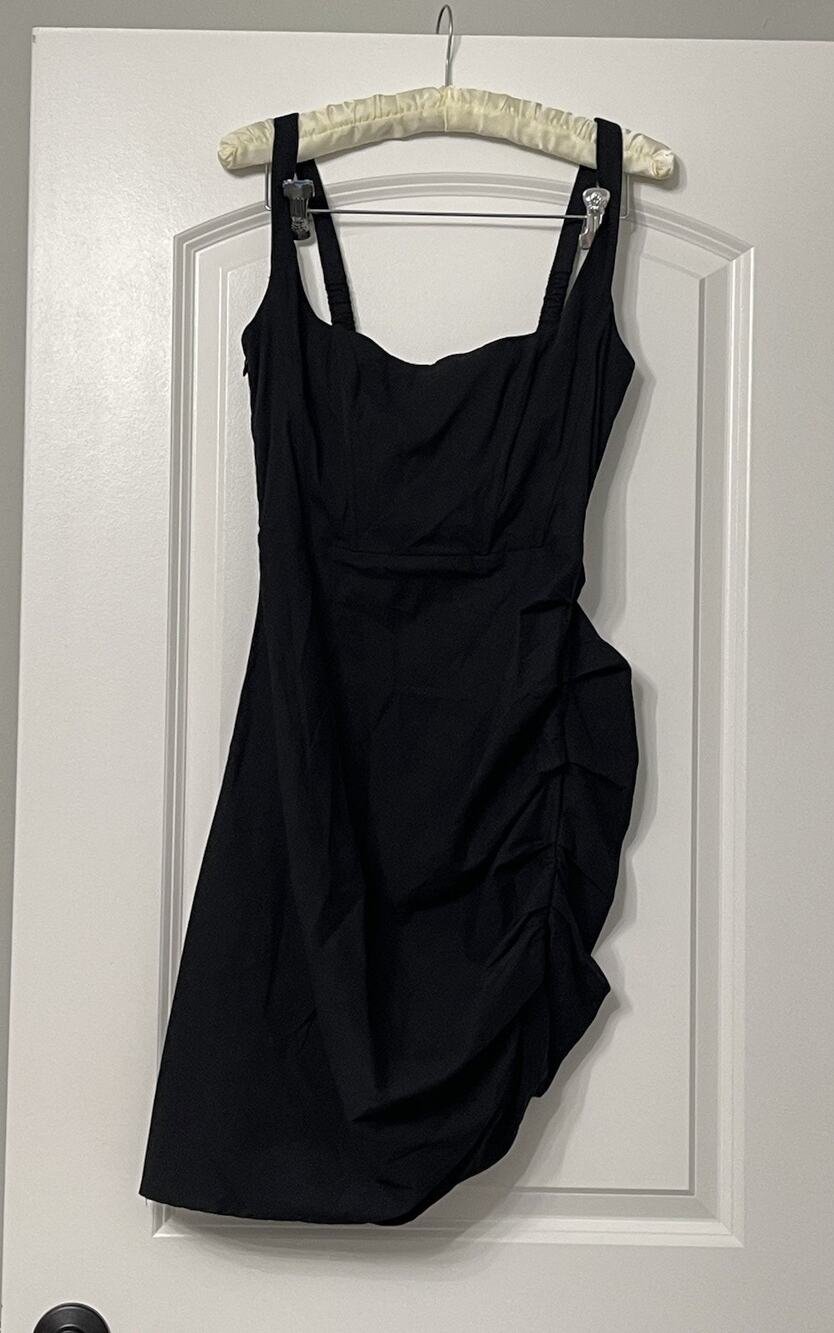 Y2k Beige Botany Black Ruched Bodycon Mini Dress Size M Whimsigoth Grunge Party